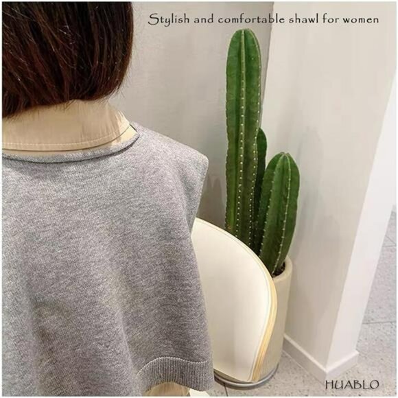 Khaki Knit Shawl Wrap Sweater Lightweight Poncho Cardigan for Women Travel - Picture 4 of 7